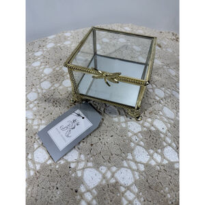 NEW Edwardian Glass Brass Jewelry Gift Display Box Rachel Ashwell Dragonfly